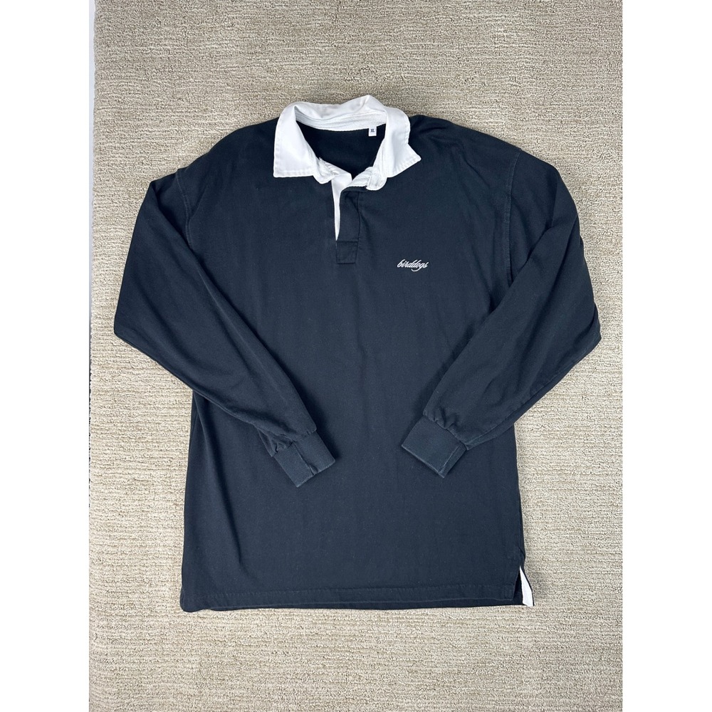 Birddogs Mens XL Long Sleeve Rugby Shirt Black White Collar Cotton FR001